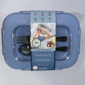 Glass Bento Box, Heat Resistant Glass Storage Container Includes Spoon & Fork